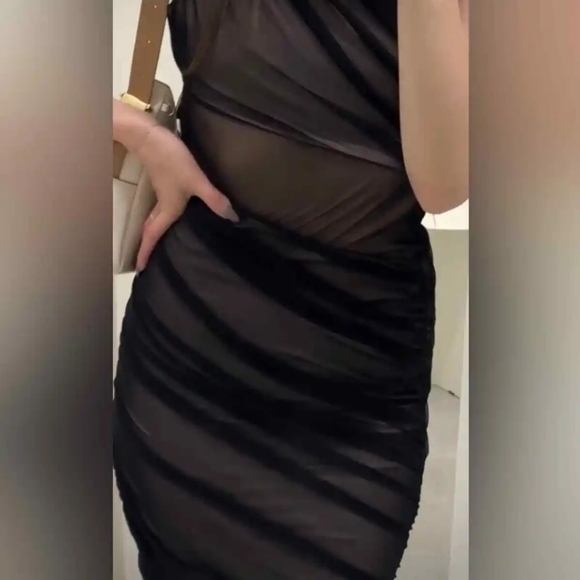 Zara tulle semi sheer dress new! Sz small black . - Picture 5 of 8